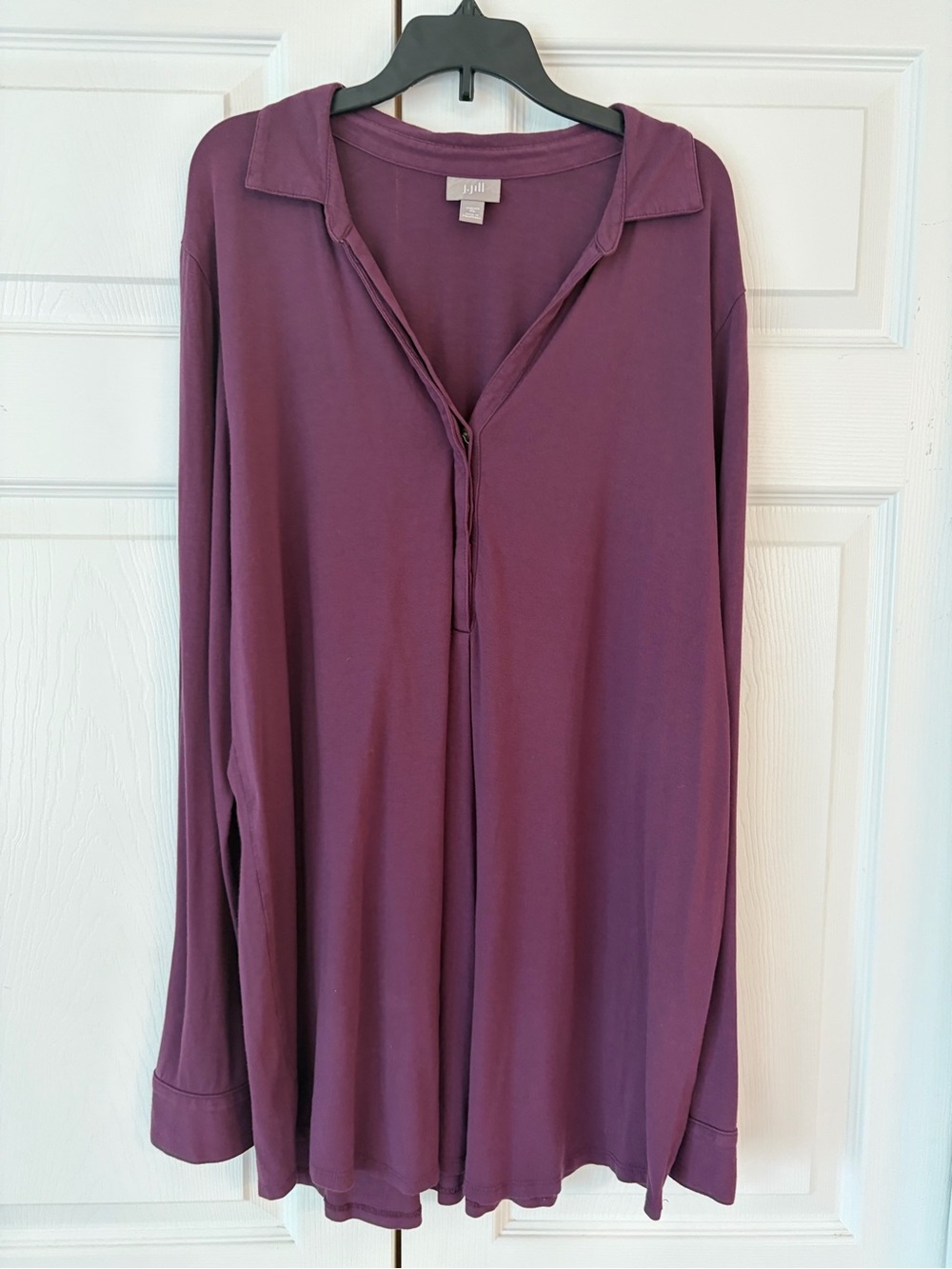 NWOT J.Jill Purple V-Neck Stretch Button Up Tunic Blouse Shirt Size XL